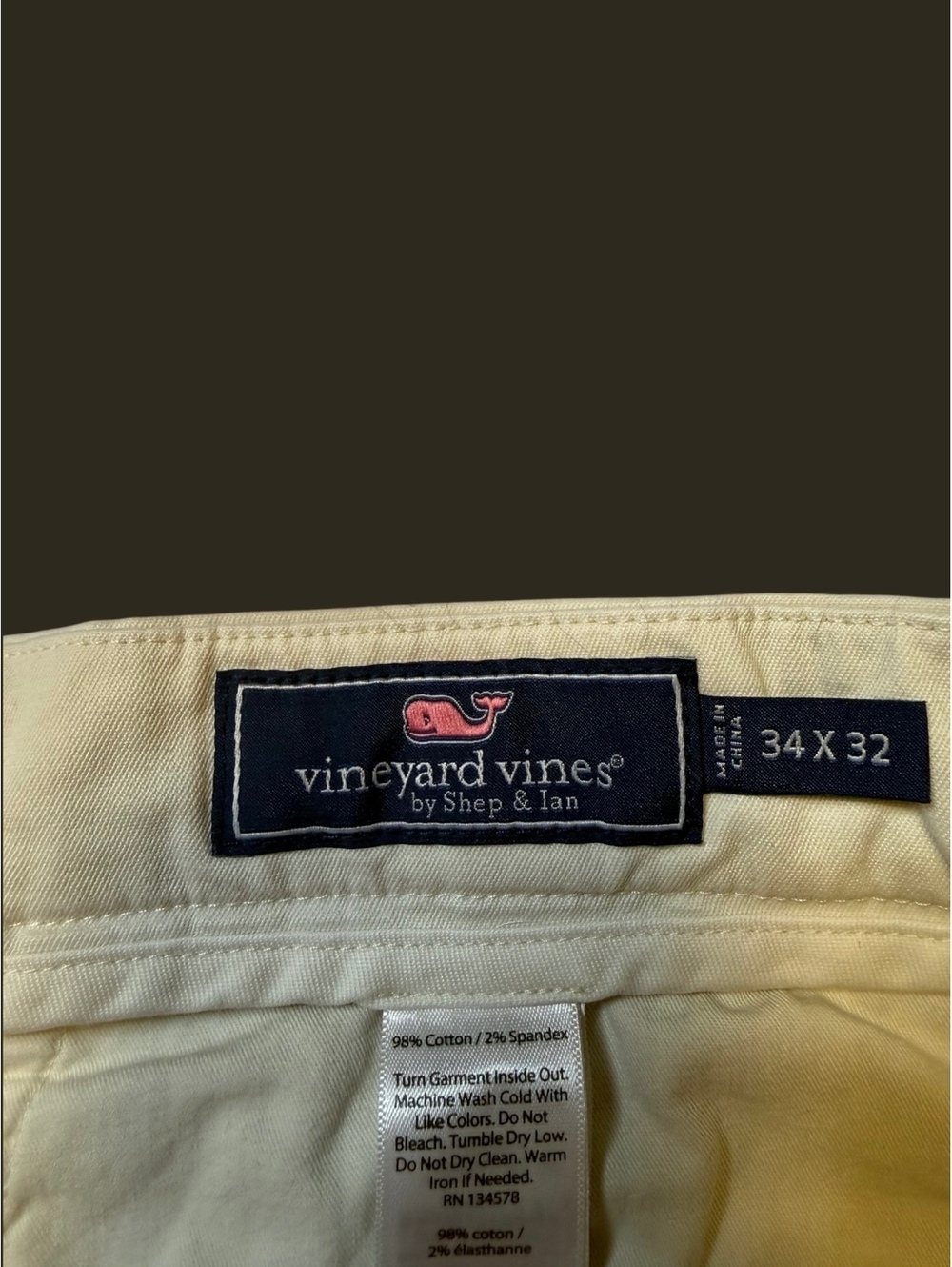 Vineyard Vines Mens Breaker Pants Beige Chino Straight Leg Cotton 34x32
